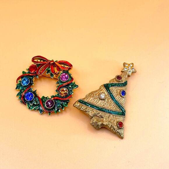 Vintage Set of Two Christmas Ornaments Brooch Pin - Picture 4 of 4